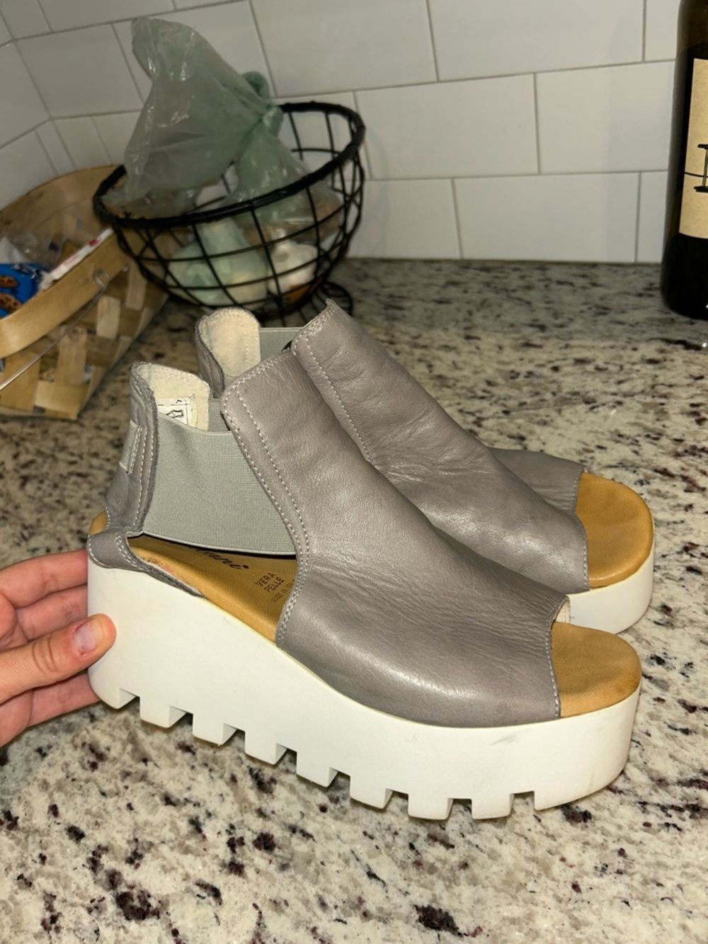 Piampiani Italian Leather Wedge Platform Open-Toe Sandal — Gray